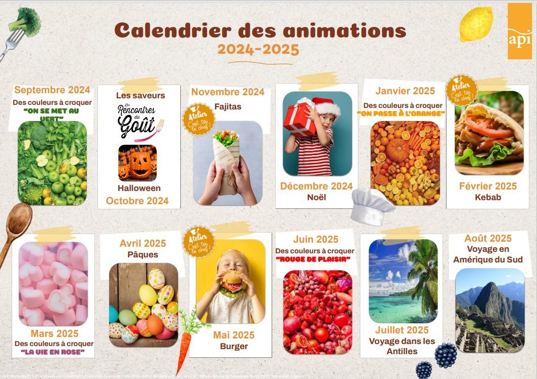 Calendrier des animations cantine 2024 2025